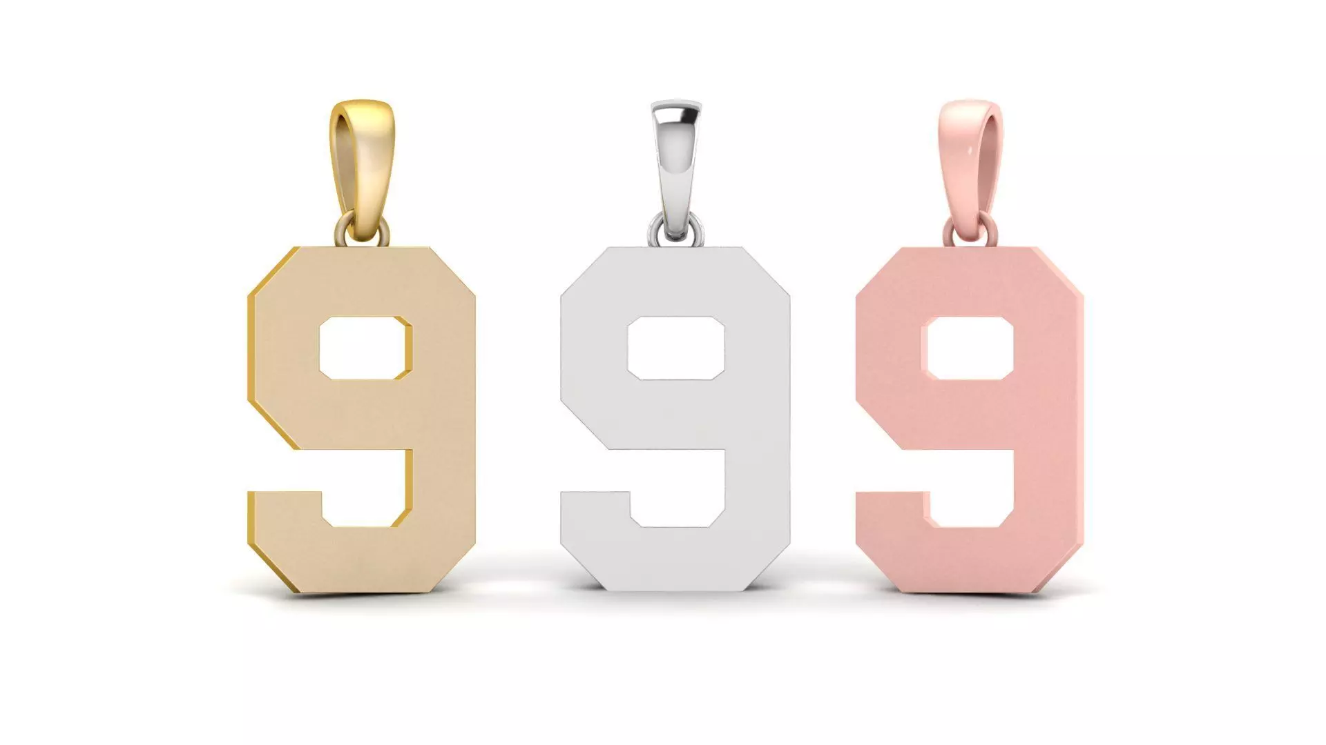 Number 9 Font Plain Gold Pendant  3D print model_0