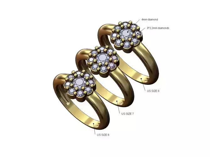 Round bubble cluster diamond fashion ring US sizes 6 7 8
