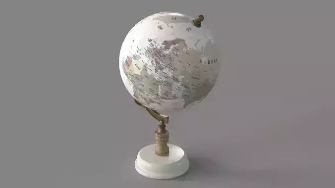 11in White Marble and Metal Contemporary Globe