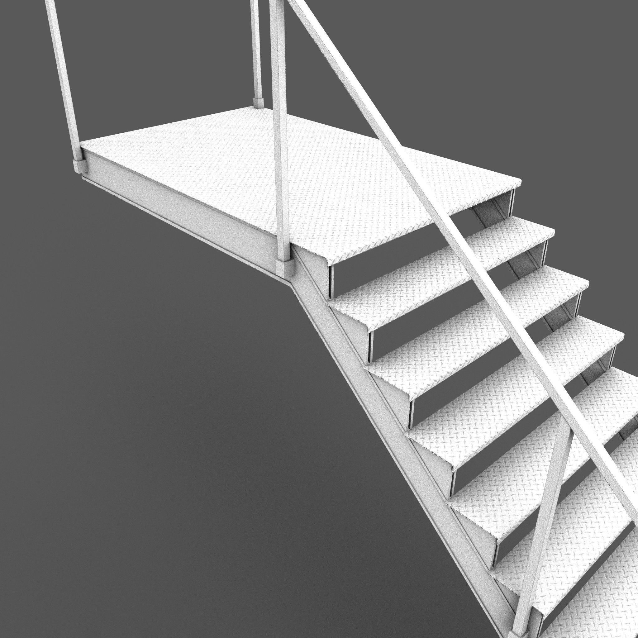 Industrial Stairs Low Poly Low-poly 3D model_7