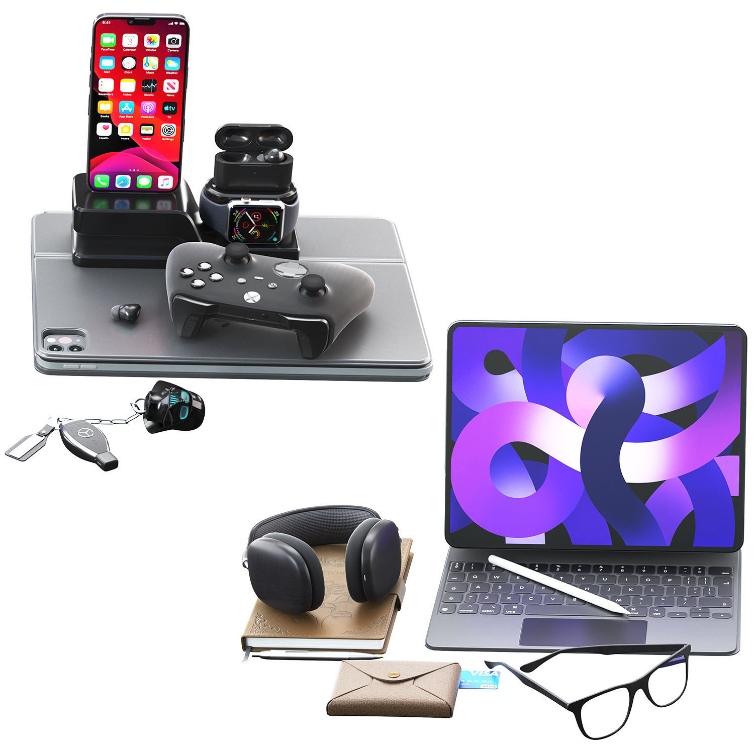 Workspace Composition Apple Set Low-poly 3D model_4