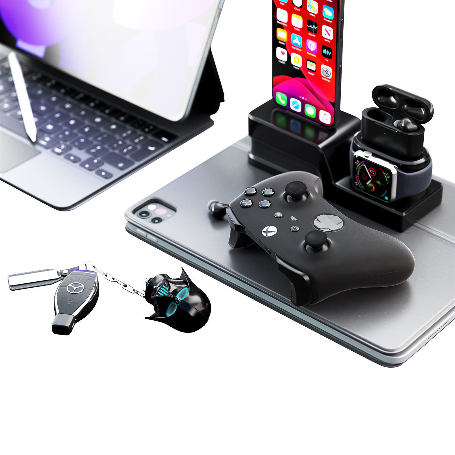 Workspace Composition Apple Set Low-poly 3D model_3