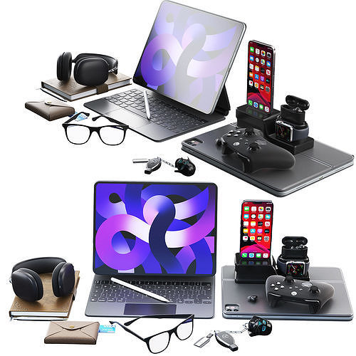 Workspace Composition Apple Set Low-poly 3D model