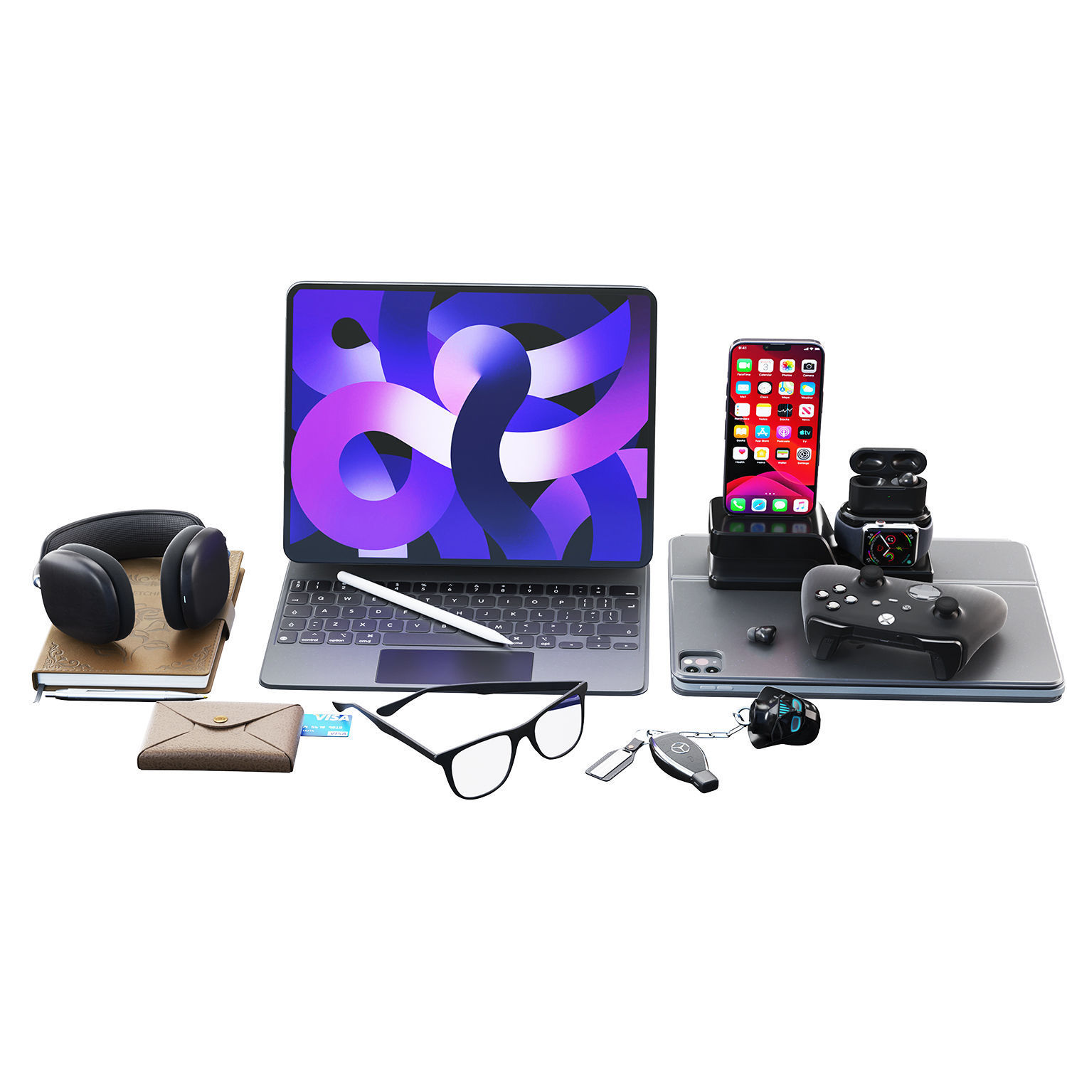 Workspace Composition Apple Set Low-poly 3D model_6