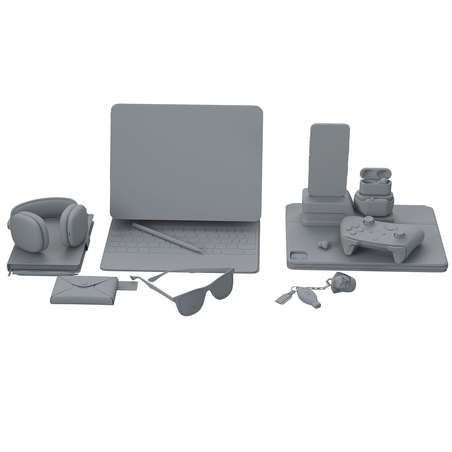 Workspace Composition Apple Set Low-poly 3D model_7