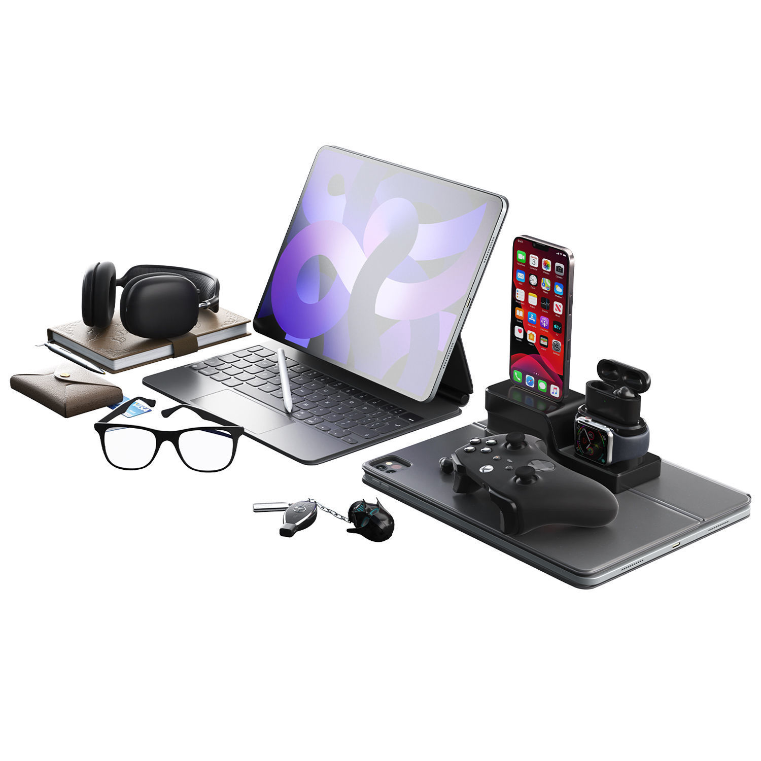 Workspace Composition Apple Set Low-poly 3D model_5