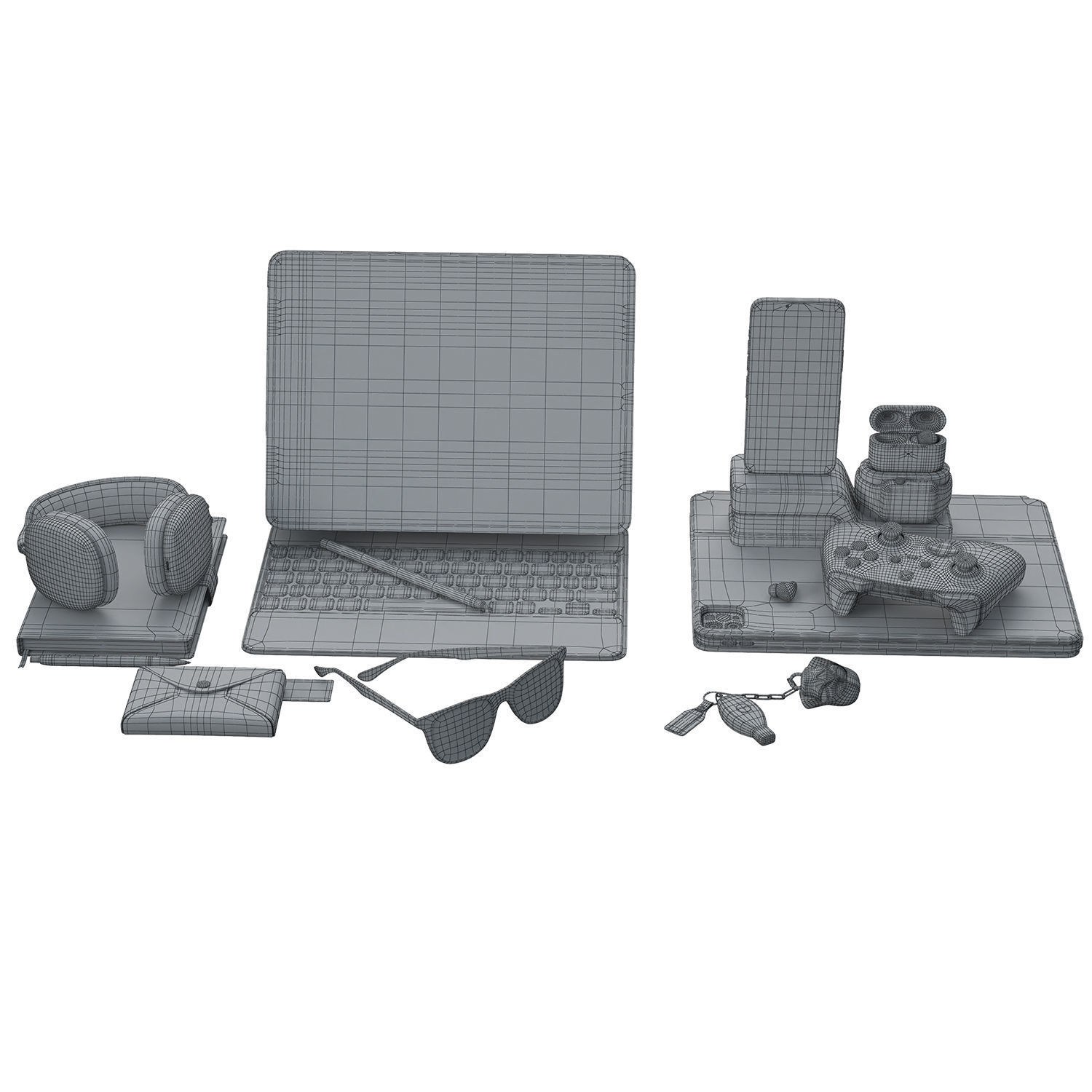 Workspace Composition Apple Set Low-poly 3D model_8