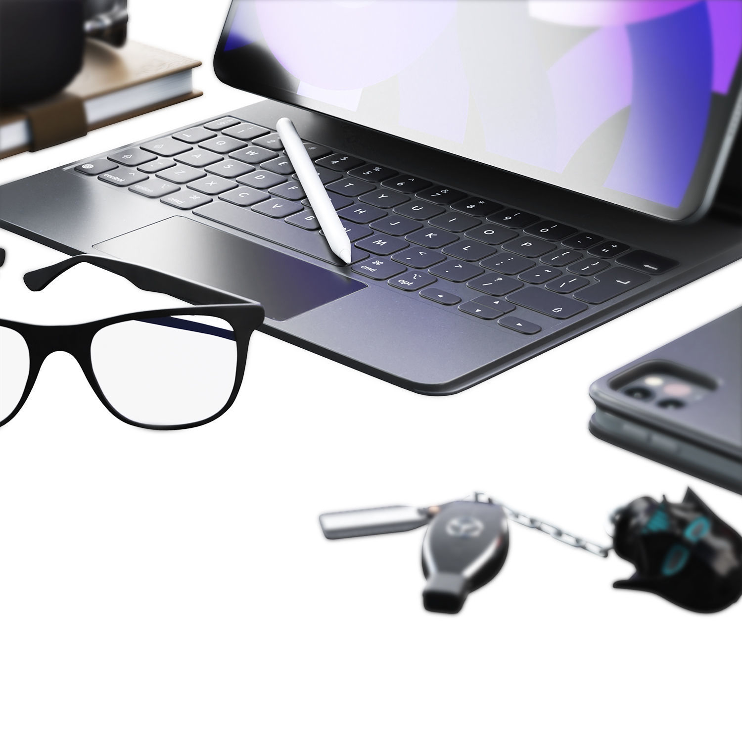 Workspace Composition Apple Set Low-poly 3D model_1
