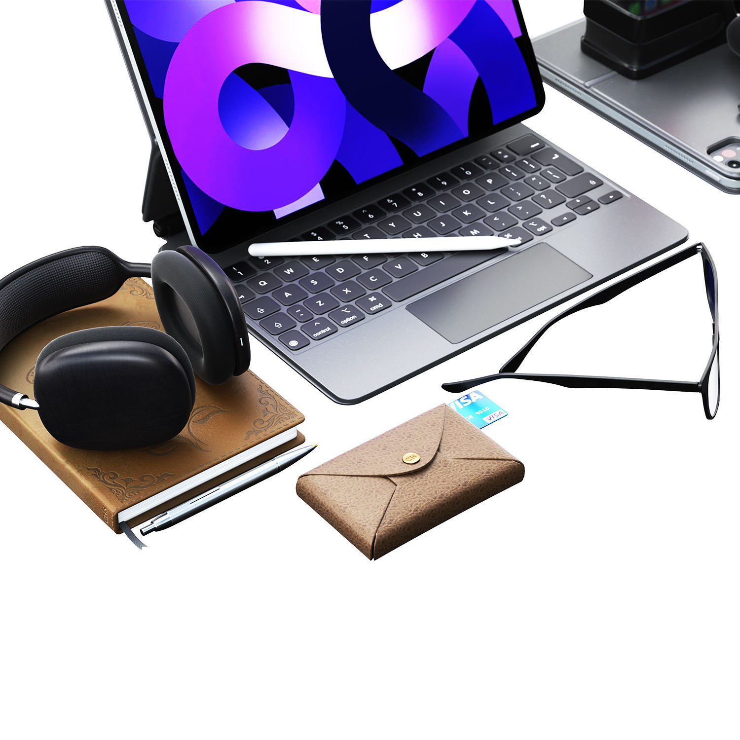 Workspace Composition Apple Set Low-poly 3D model_2