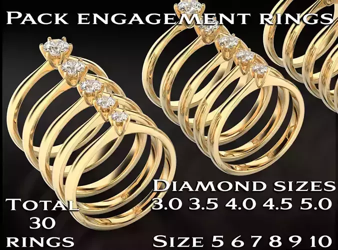 Pack engagement rings many size 736 3D print model