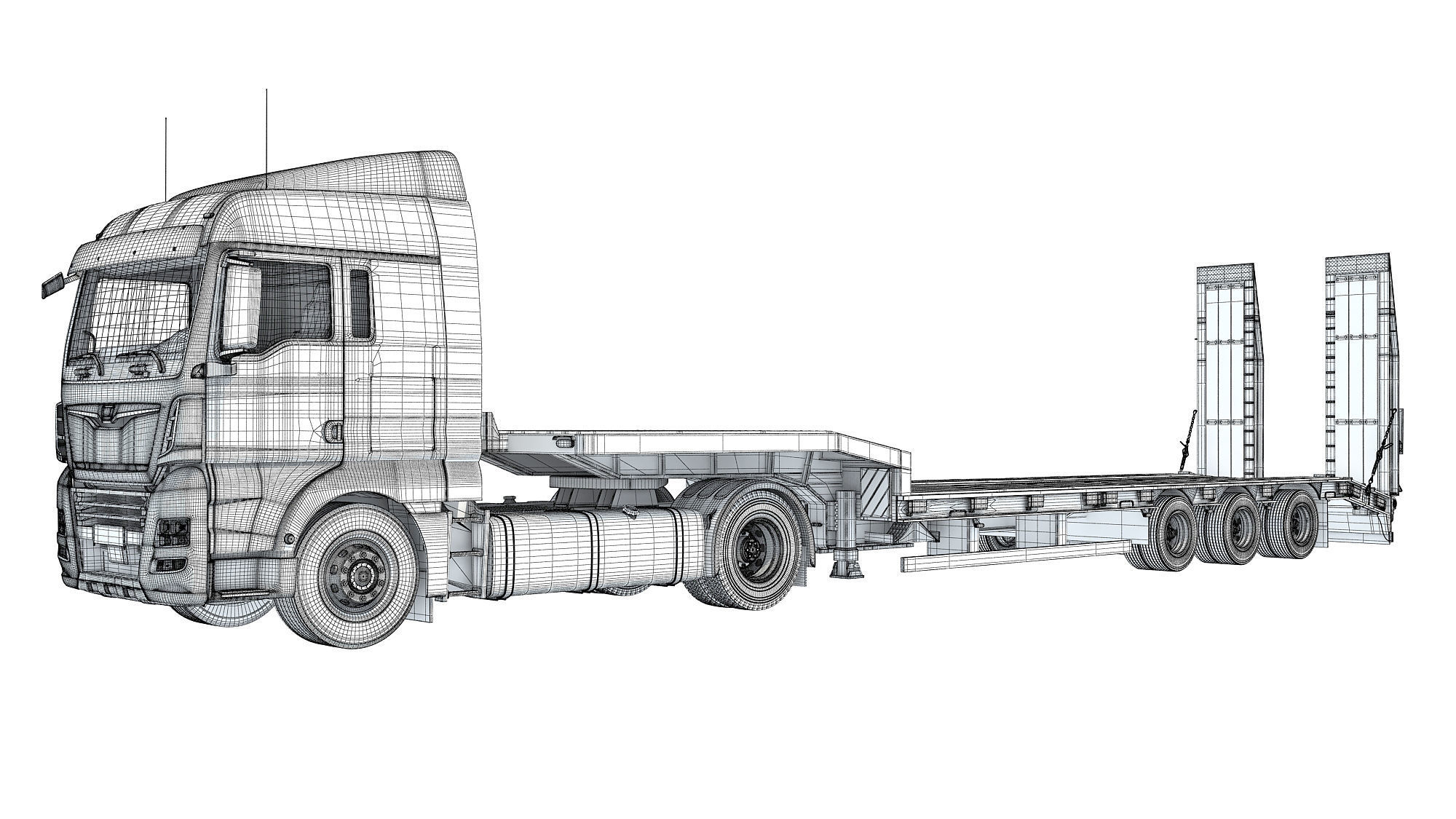 Heavy Truck with Semi Low Loader Trailer 3D model_17