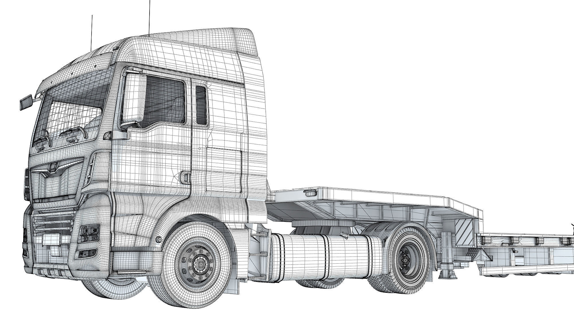Heavy Truck with Semi Low Loader Trailer 3D model_21