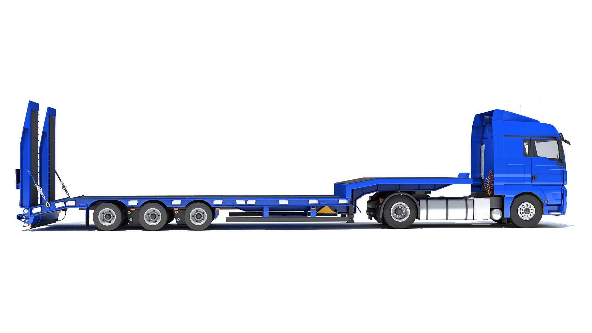 Heavy Truck with Semi Low Loader Trailer 3D model_5
