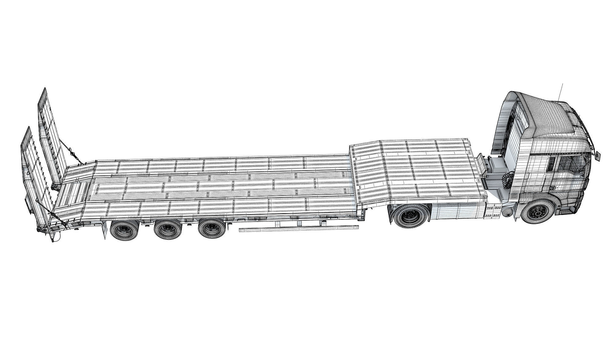 Heavy Truck with Semi Low Loader Trailer 3D model_19