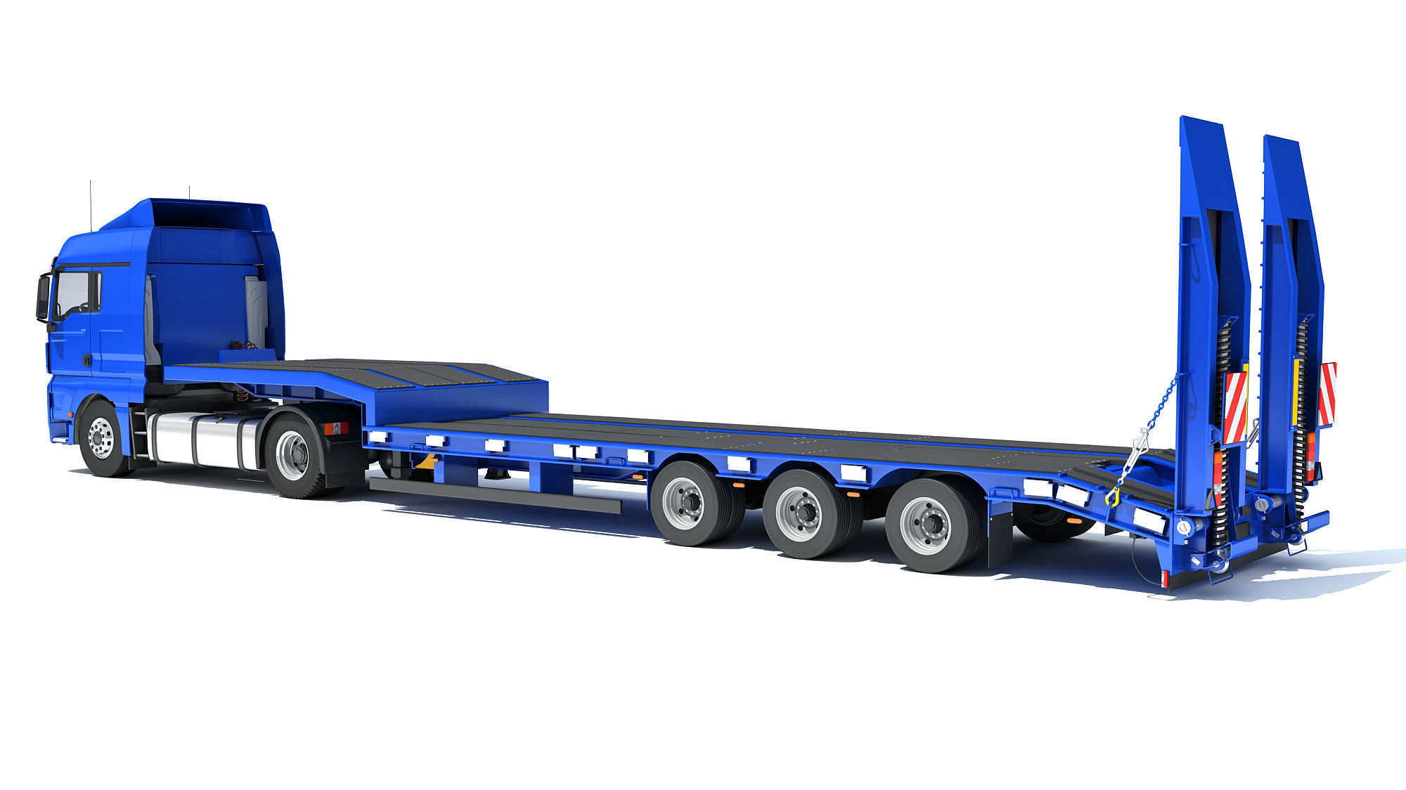 Heavy Truck with Semi Low Loader Trailer 3D model_2