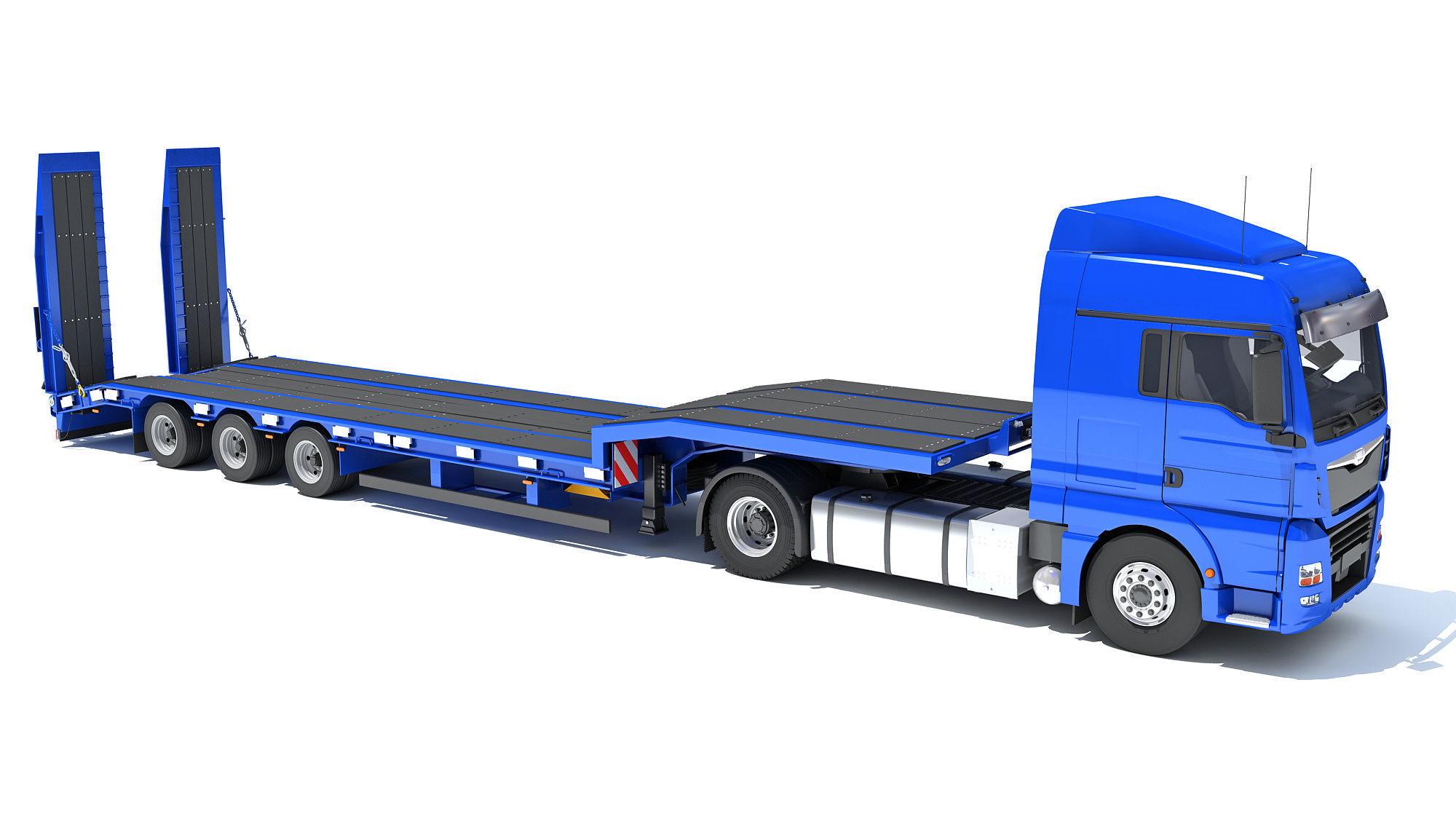 Heavy Truck with Semi Low Loader Trailer 3D model_7