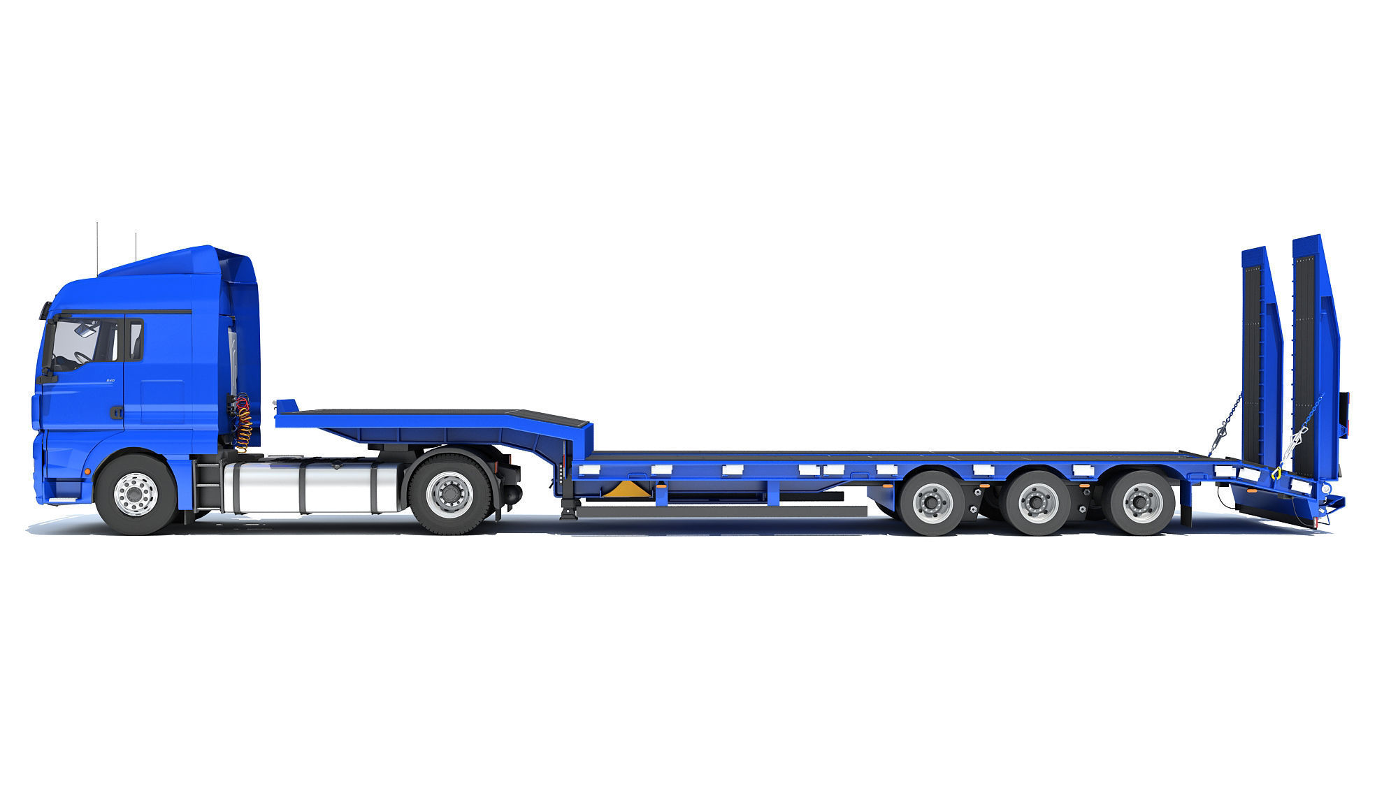 Heavy Truck with Semi Low Loader Trailer 3D model_1