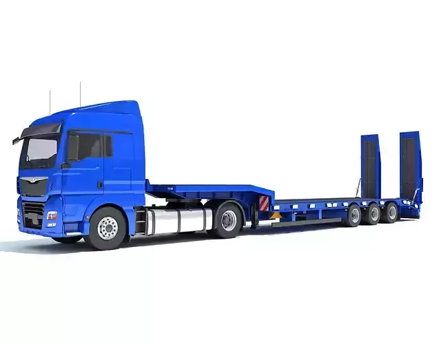 Heavy Truck with Semi Low Loader Trailer 3D model