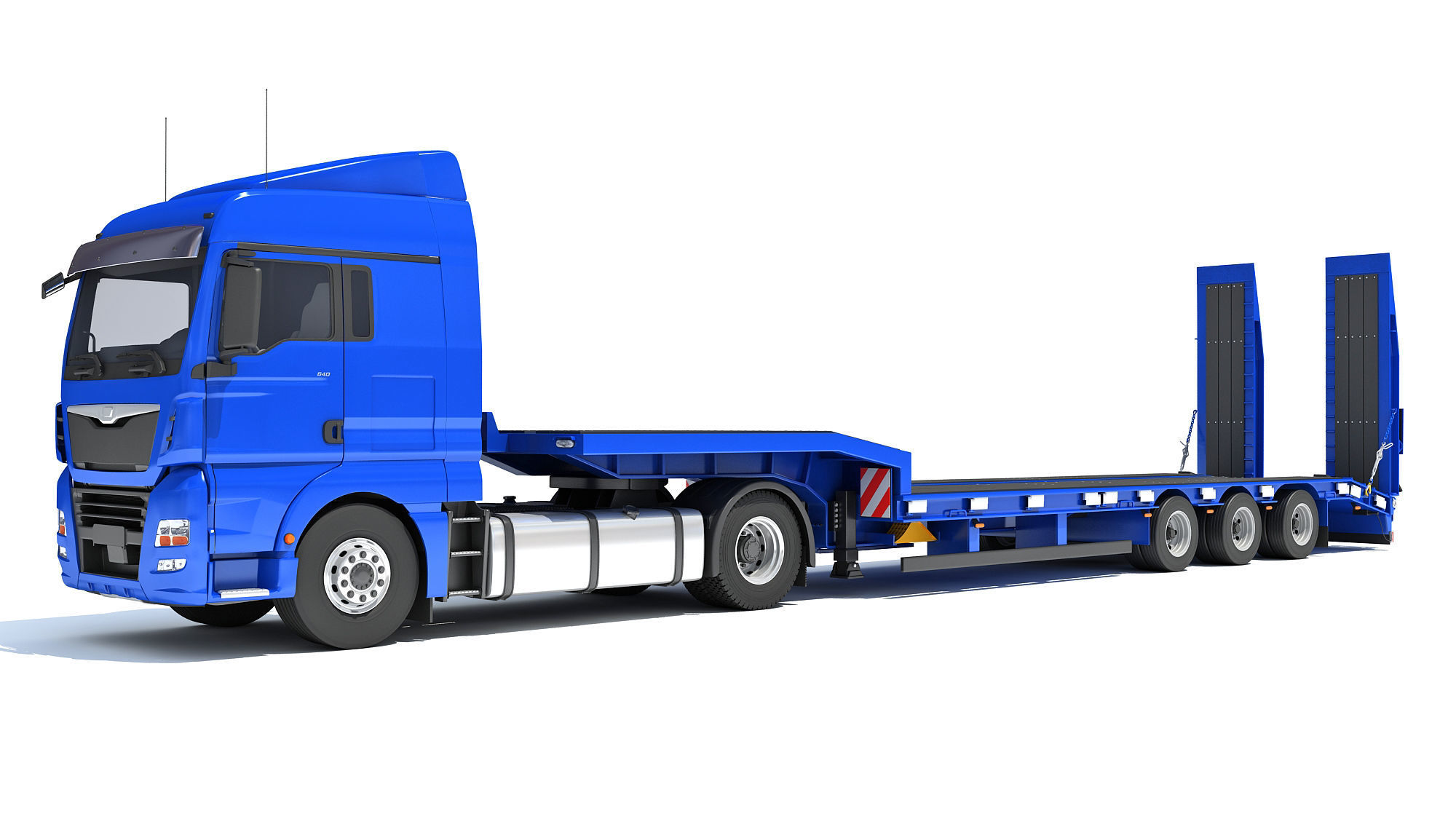 Heavy Truck with Semi Low Loader Trailer 3D model_9