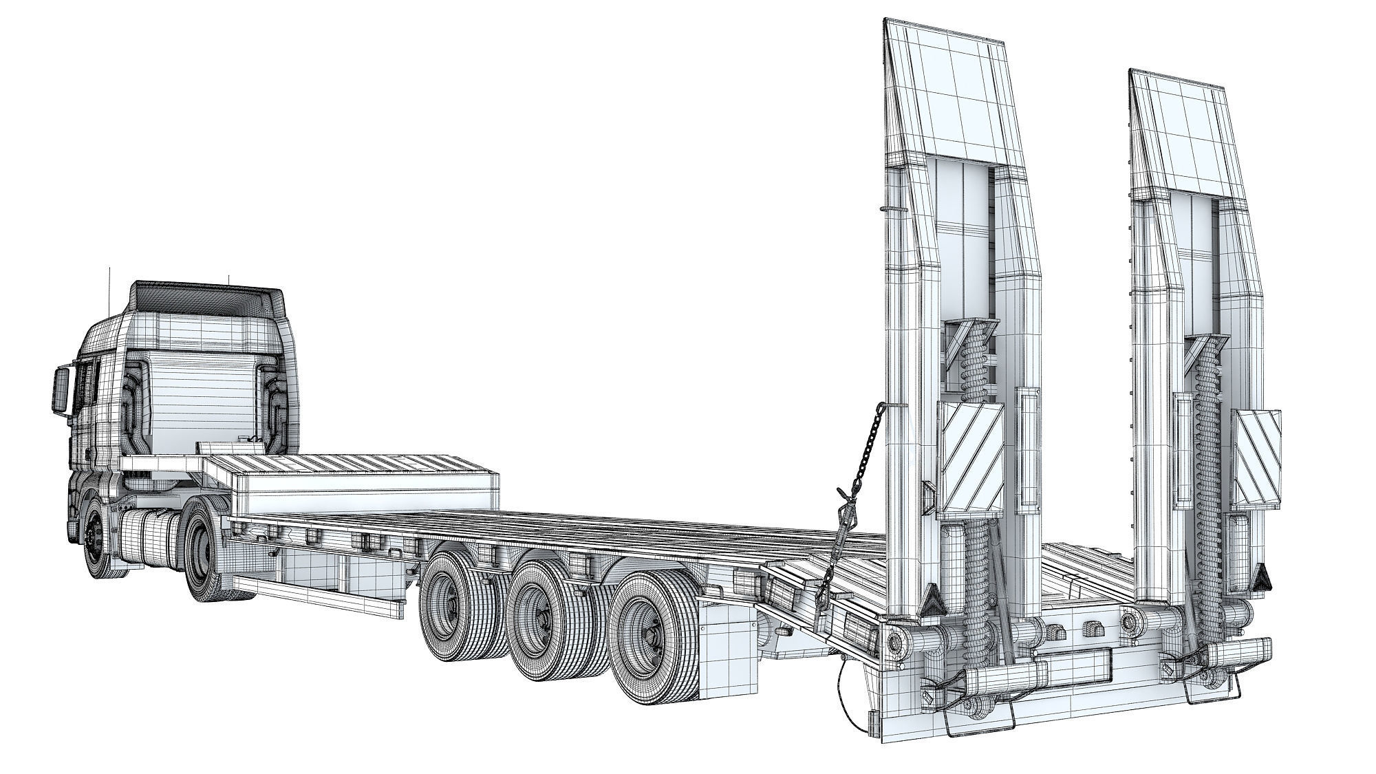 Heavy Truck with Semi Low Loader Trailer 3D model_18