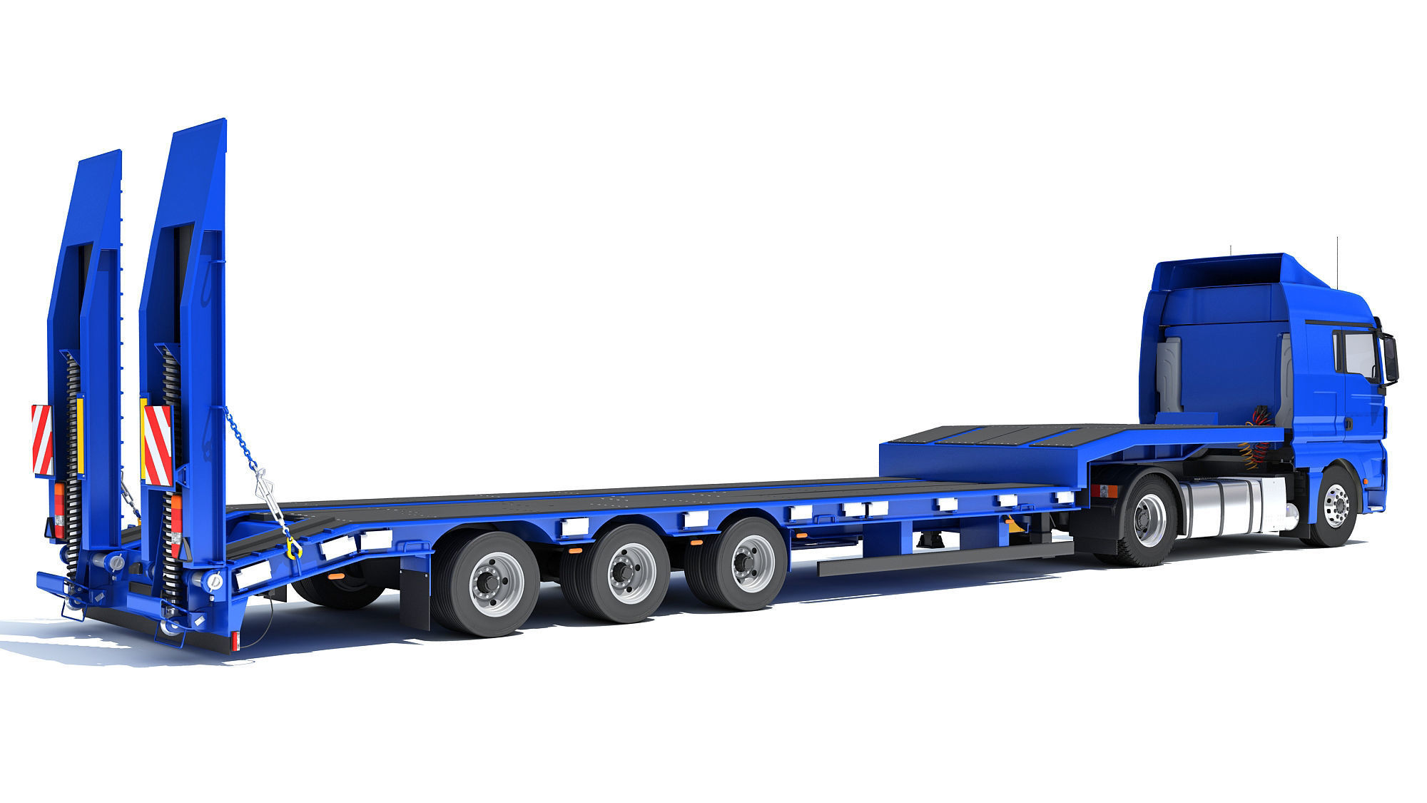 Heavy Truck with Semi Low Loader Trailer 3D model_4