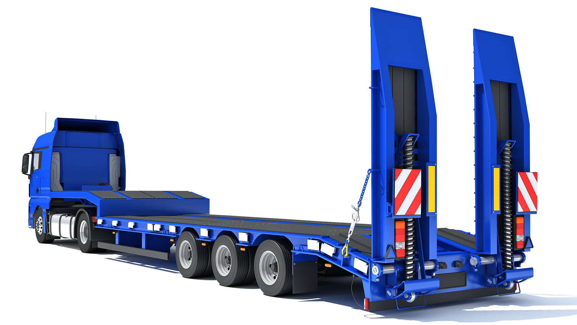 Heavy Truck with Semi Low Loader Trailer 3D model_3