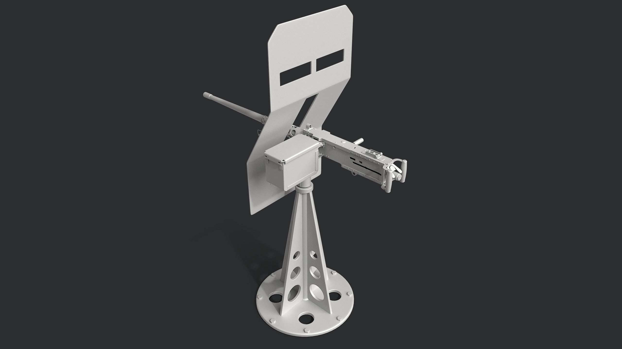 M2 Browning  machine gun with shield 3D model_8