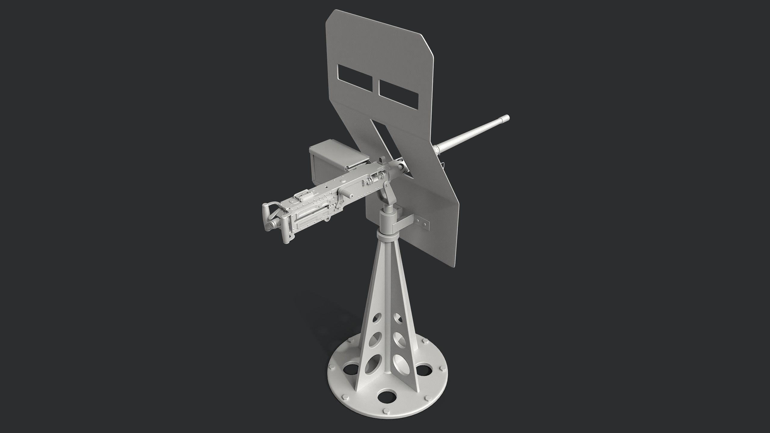 M2 Browning  machine gun with shield 3D model_1