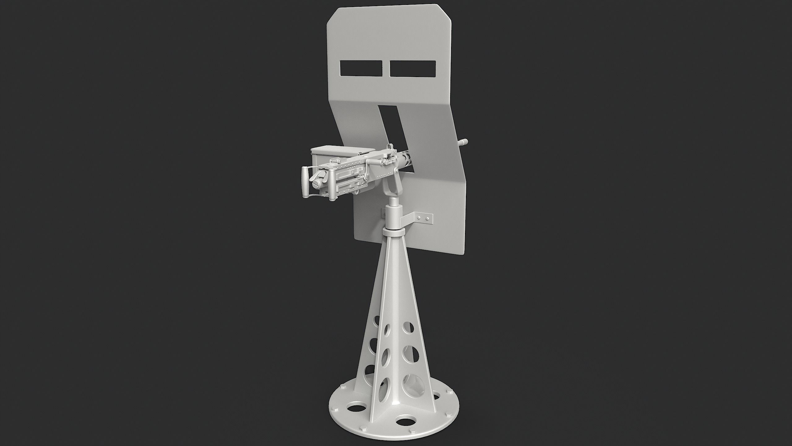 M2 Browning  machine gun with shield 3D model_4