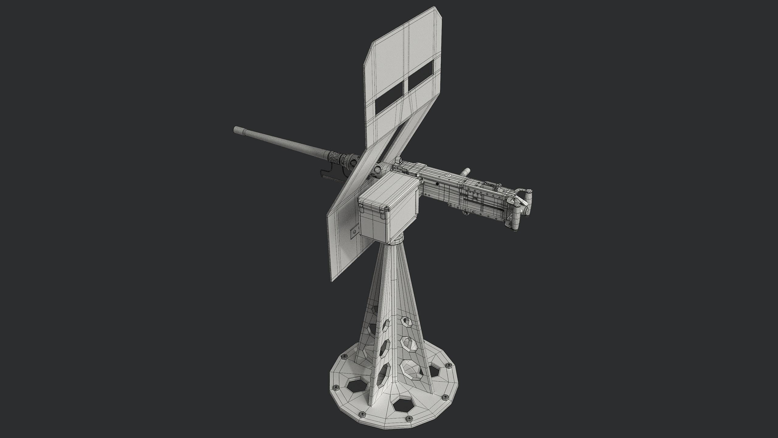 M2 Browning  machine gun with shield 3D model_13