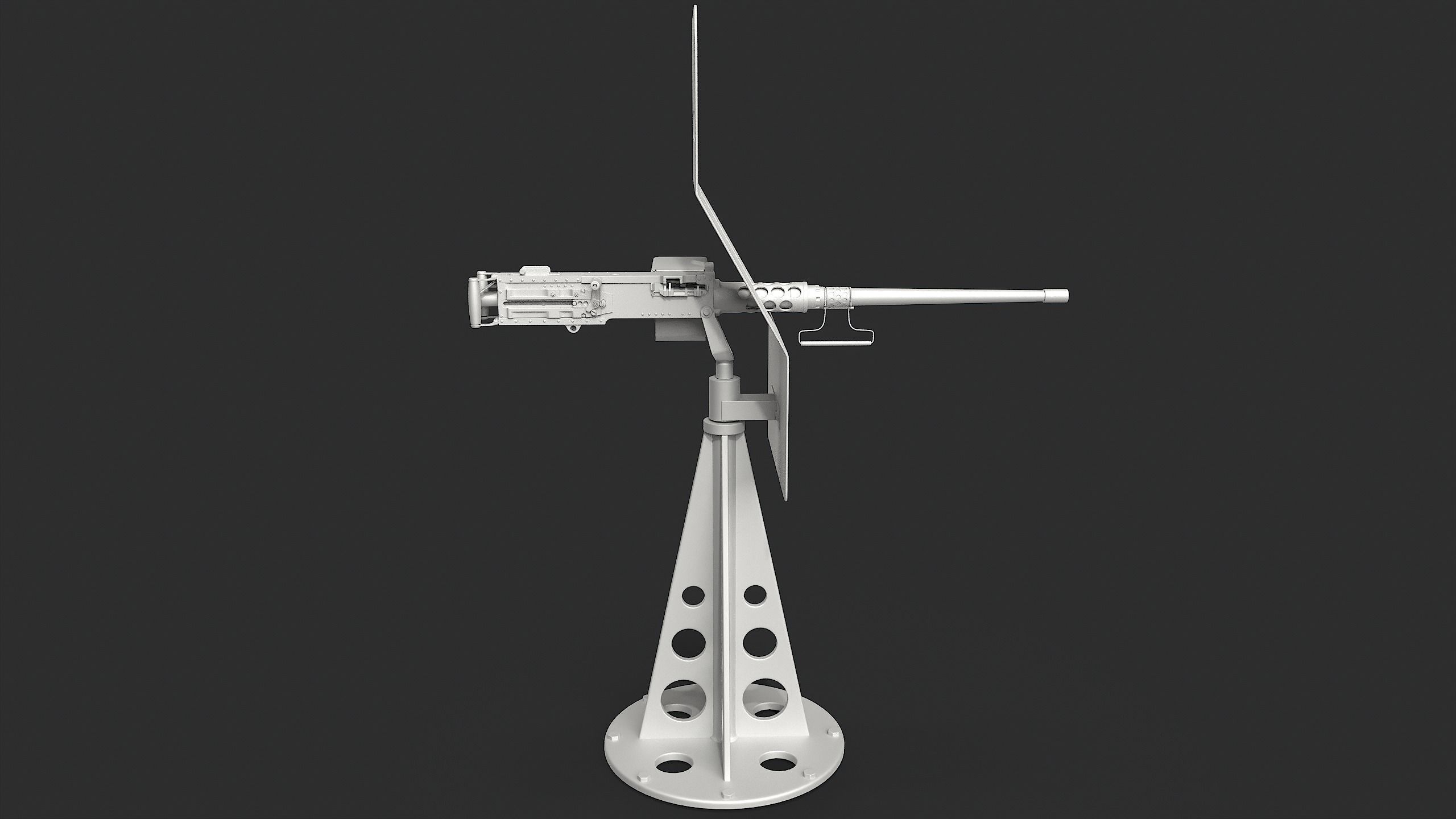 M2 Browning  machine gun with shield 3D model_3