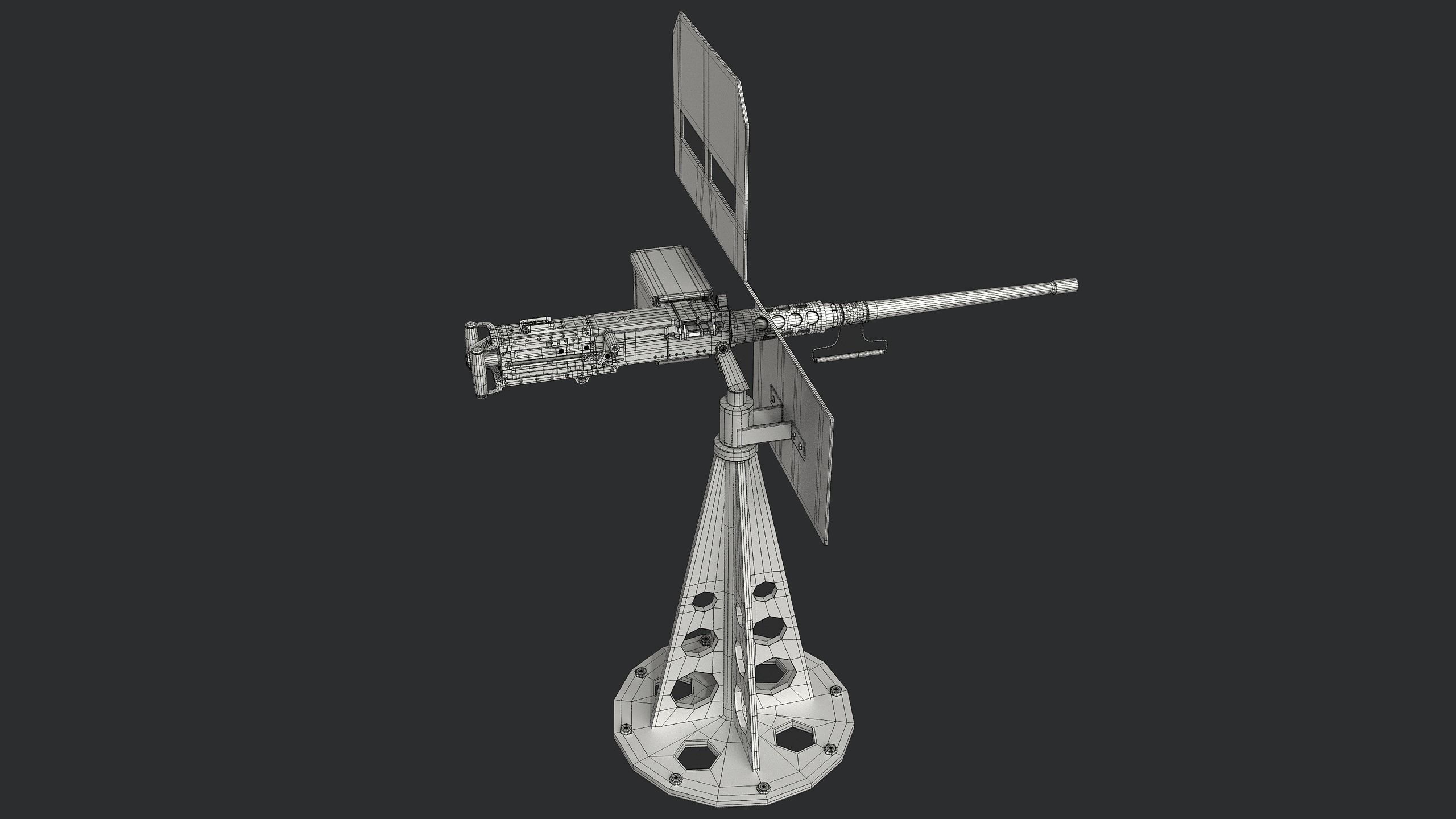 M2 Browning  machine gun with shield 3D model_11