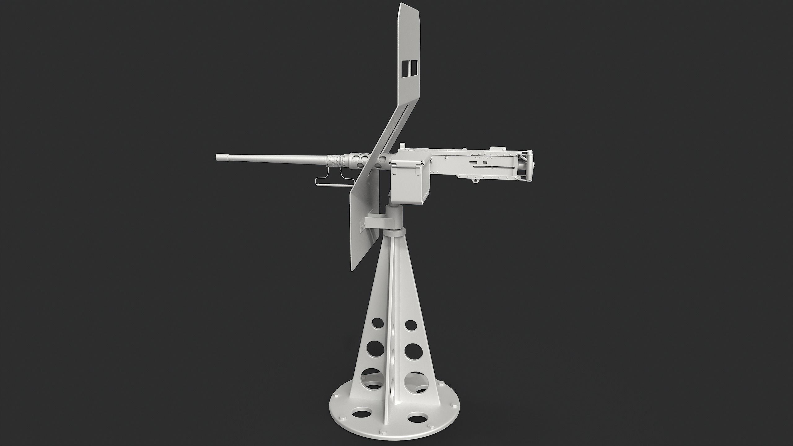 M2 Browning  machine gun with shield 3D model_6