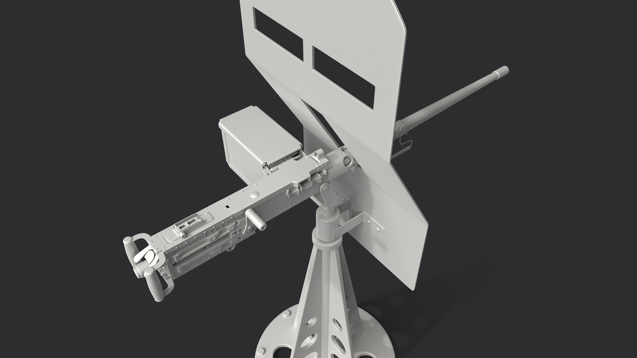 M2 Browning  machine gun with shield 3D model_10