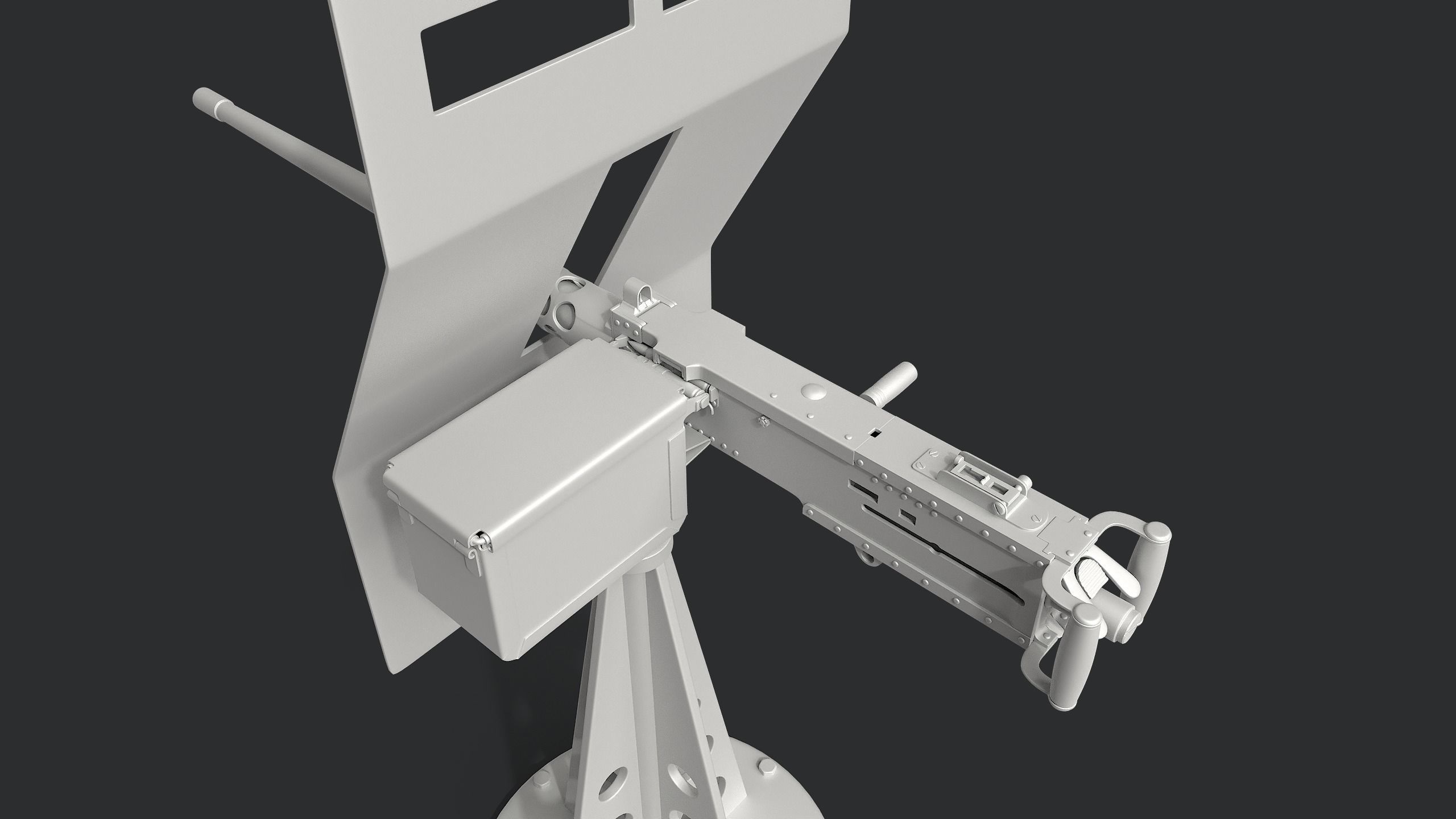 M2 Browning  machine gun with shield 3D model_2
