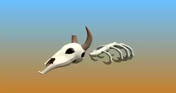 Desert animal bones low-poly game asset