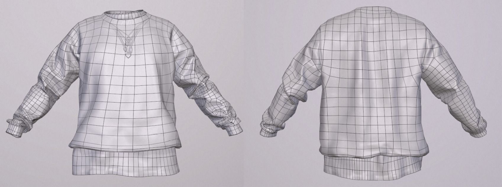 Pullover sweatshirt with skull and flowers Low-poly 3D model_9