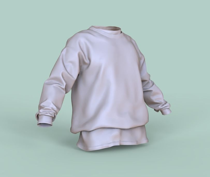 Pullover sweatshirt with skull and flowers Low-poly 3D model_7