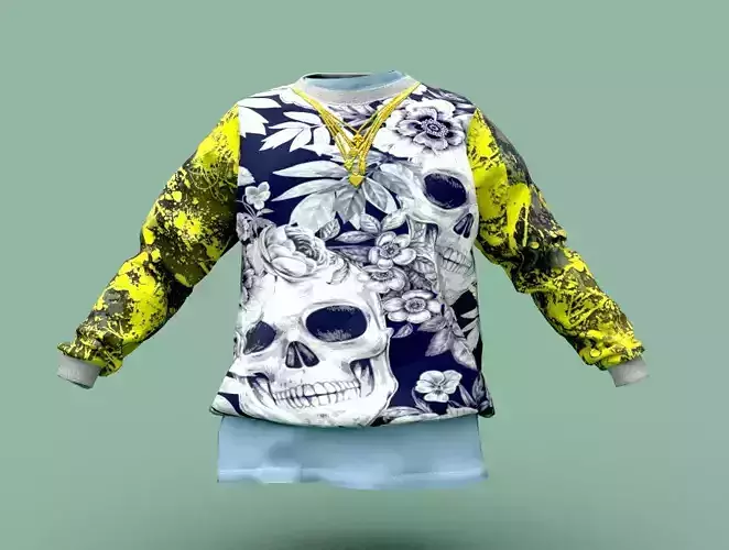 Pullover sweatshirt with skull and flowers Low-poly 3D model Pullover sweatshirt with skull and flowers Low-poly 3D model