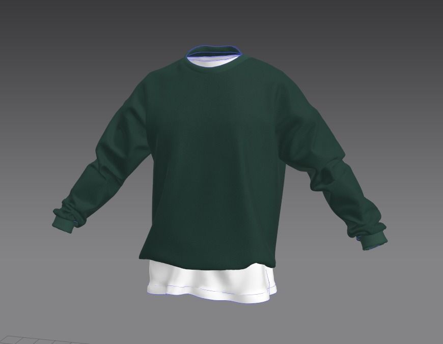 Pullover sweatshirt with skull and flowers Low-poly 3D model_10