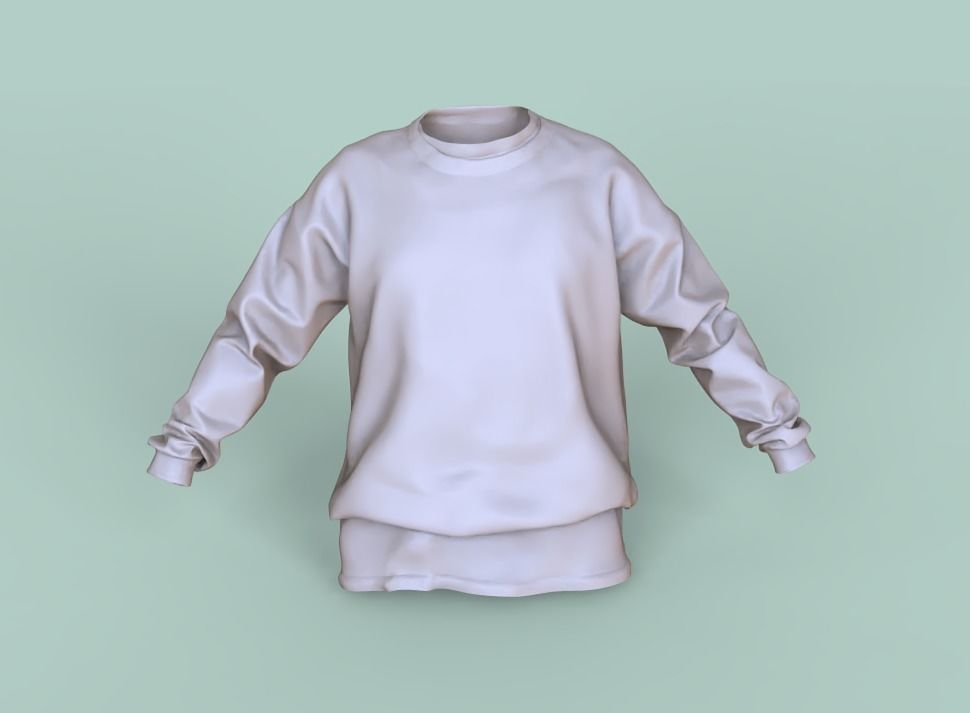 Pullover sweatshirt with skull and flowers Low-poly 3D model_5