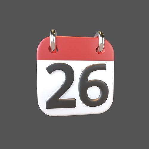 Calendar Icon 26 v1 001 Low-poly 3D model