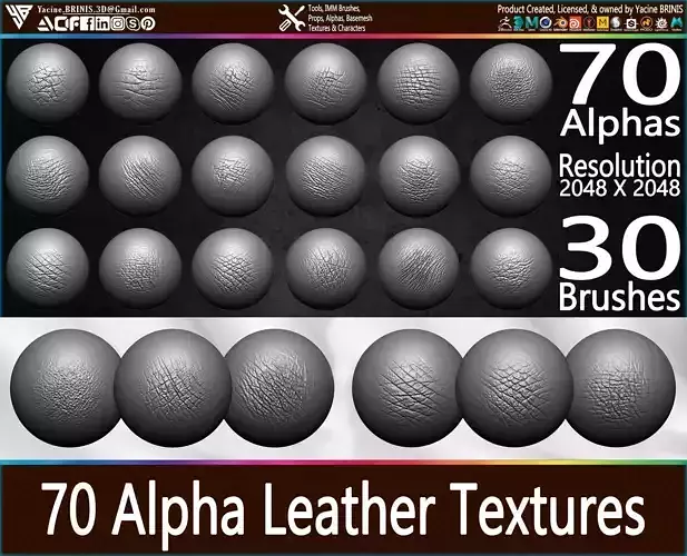 70 Alpha Leather Textures and 30 Brushes Vol 01