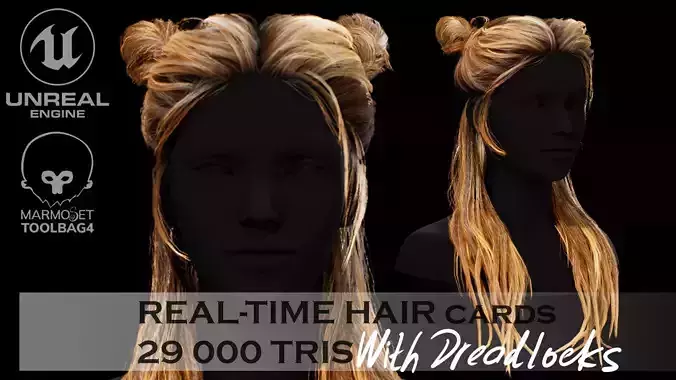 Low Poly Cards Game-ready Hairstyle With Dreadlocks Low-poly 3D model