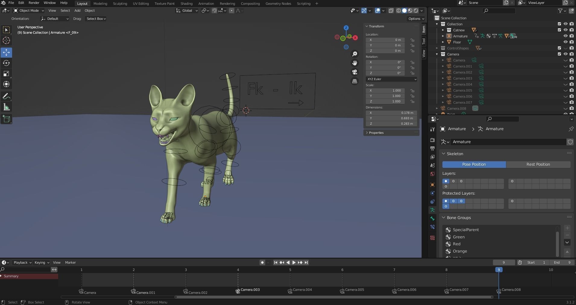 Fur Calico Cat Rigged 01 Low-poly 3D model_16