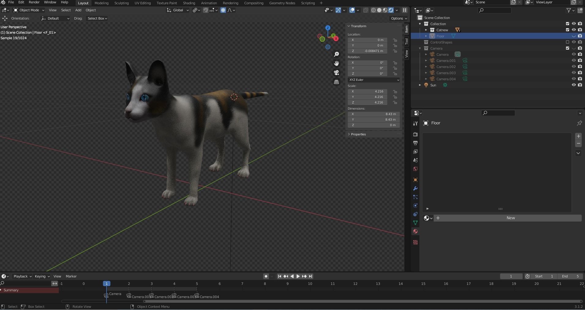 Fur Calico Cat Rigged 01 Low-poly 3D model_15