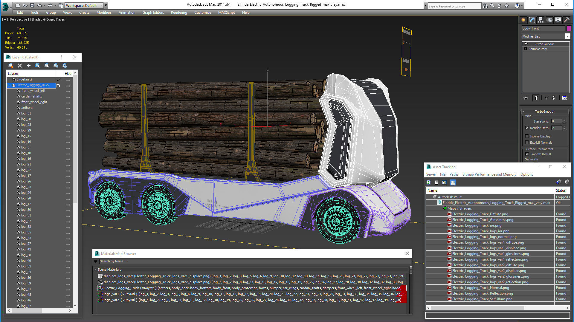 Einride Electric Autonomous Logging Truck Rigged 3D model_27