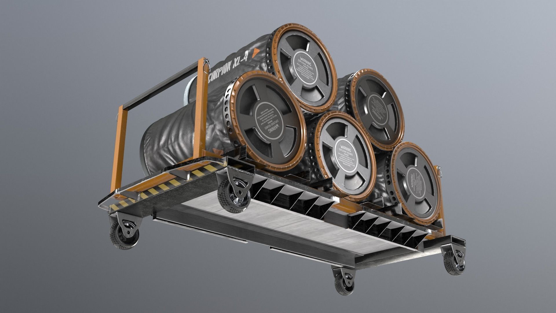 SciFi loaded Barrel Trolley 3D model_7