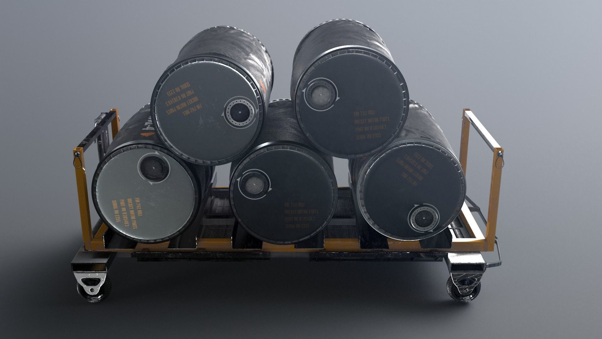 SciFi loaded Barrel Trolley 3D model_5