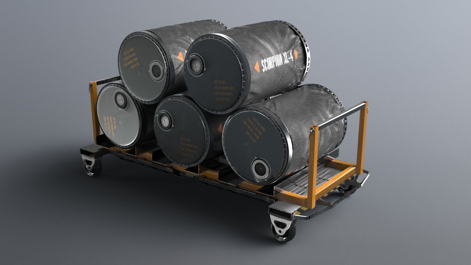 SciFi loaded Barrel Trolley 3D model_2